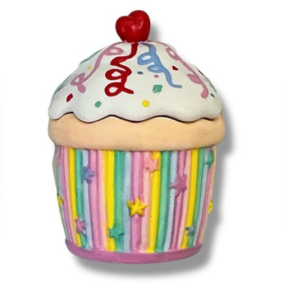 Retired PartyLite Birthday Cupcake Candle Holder Trinket Box Vintage NWOT - Picture 1 of 16